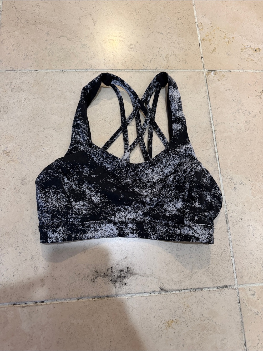 lululemon athletica Black & White Marble Strappy Sports Bra